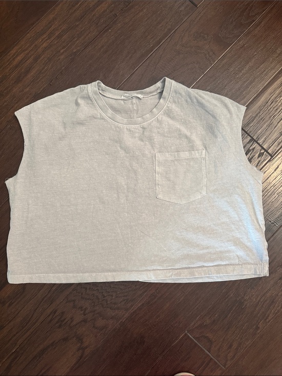 Double Zero Tops - Double Zero Light Gray Cropped Tank Top with Pocket